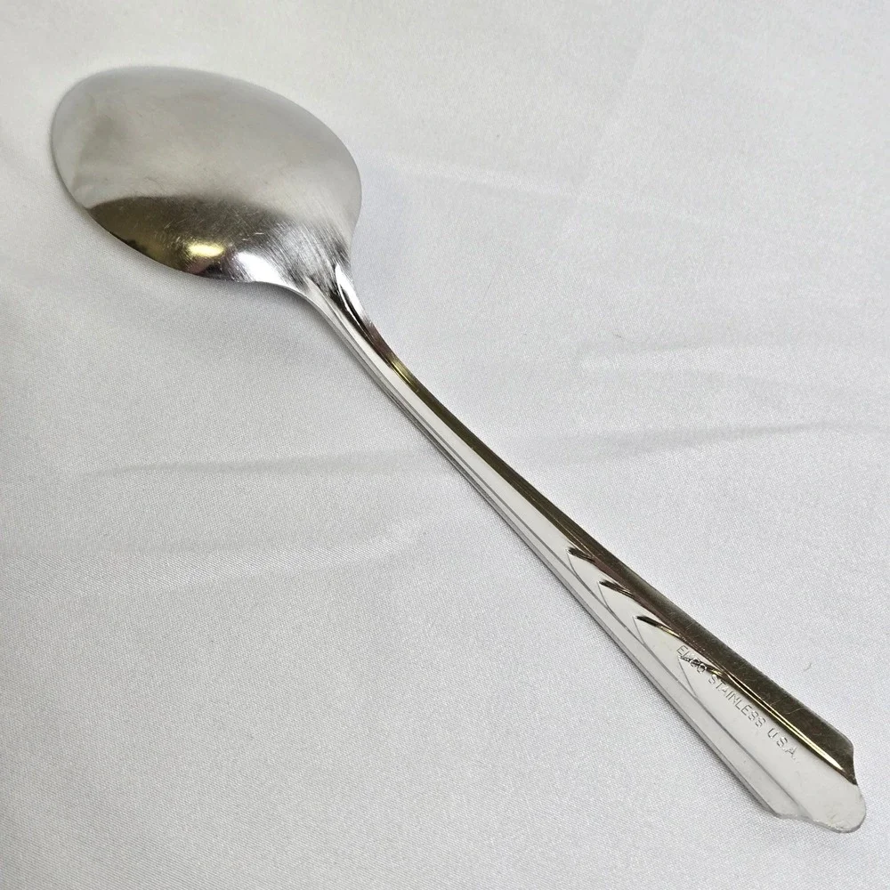 Ekco Stainless Solid Serving Spoon EKS7 Chevron Pattern Vintage USA 8